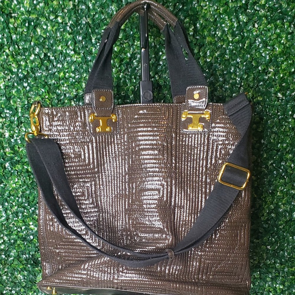 Tory Burch Saddle /Crossbody Bag Olive green brown patent leather